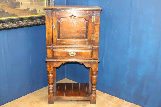 18th C. side cabinet with fielded panel door with draw under