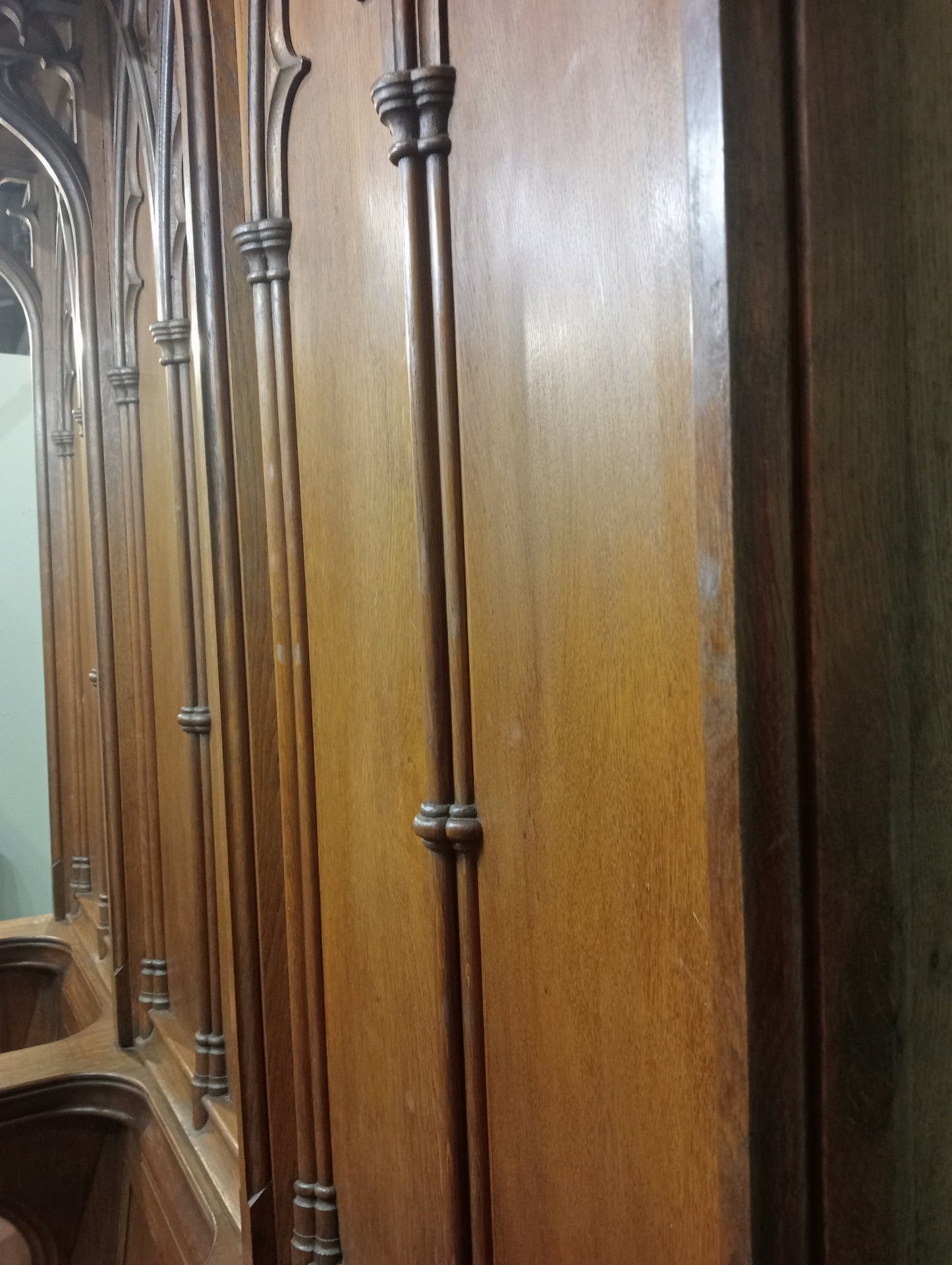 19th C Oak 3 seater hall bench -pew in gothic style - choir seats choir sedila church pew in 2 parts