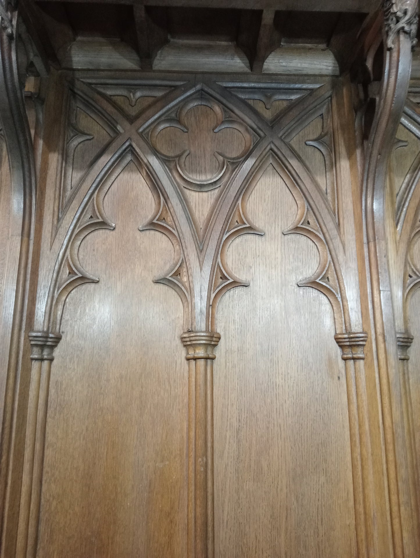 19th C Oak 3 seater hall bench -pew in gothic style - choir seats choir sedila church pew in 2 parts