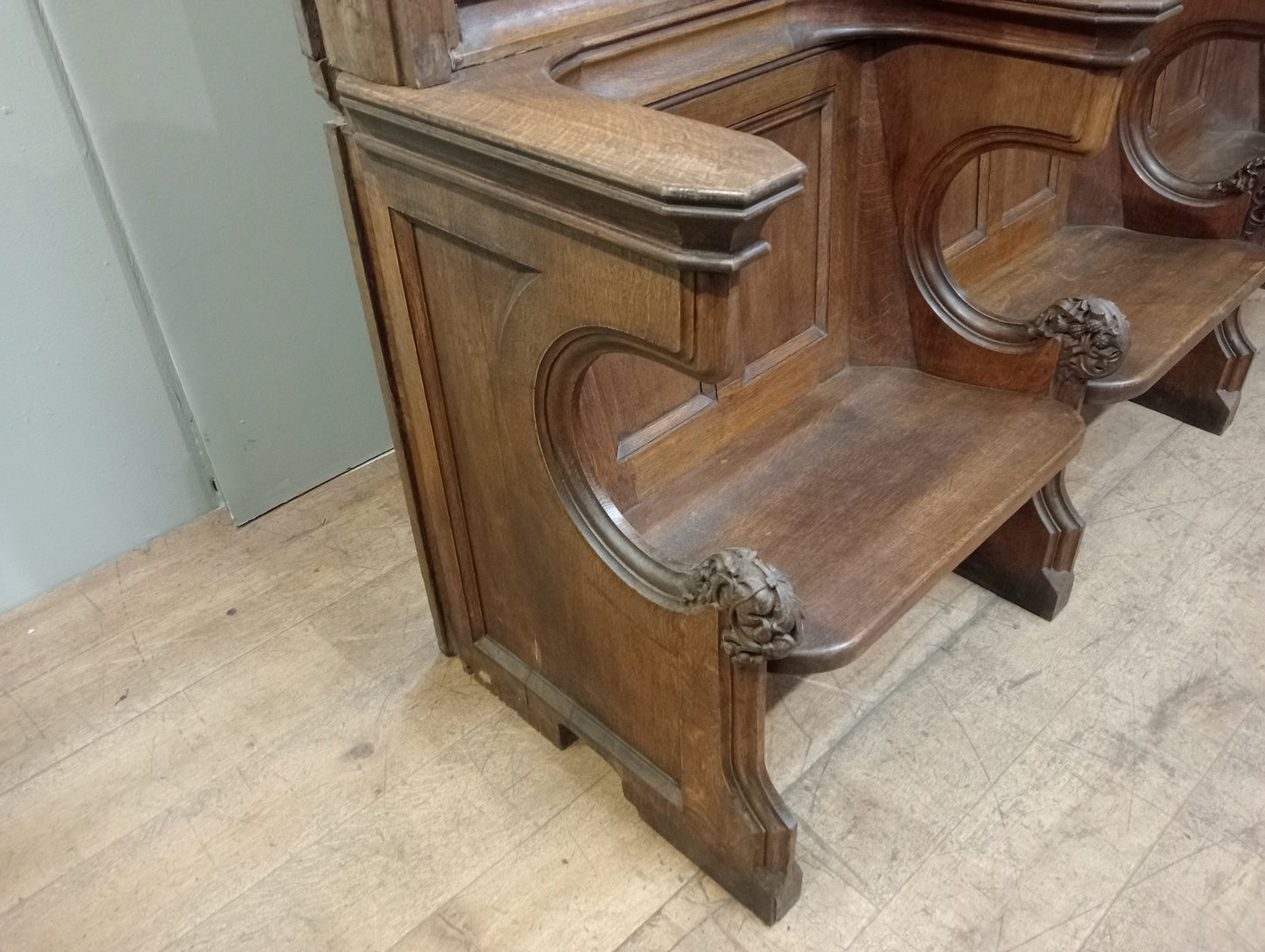 19th C Oak 3 seater hall bench -pew in gothic style - choir seats choir sedila church pew in 2 parts