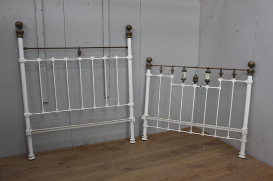 19th C cast iron brass and ceramic headboard and footboard