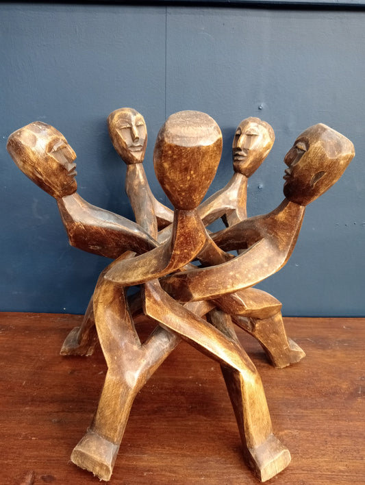African unity 5 headed wooden figure circle of life sculpture