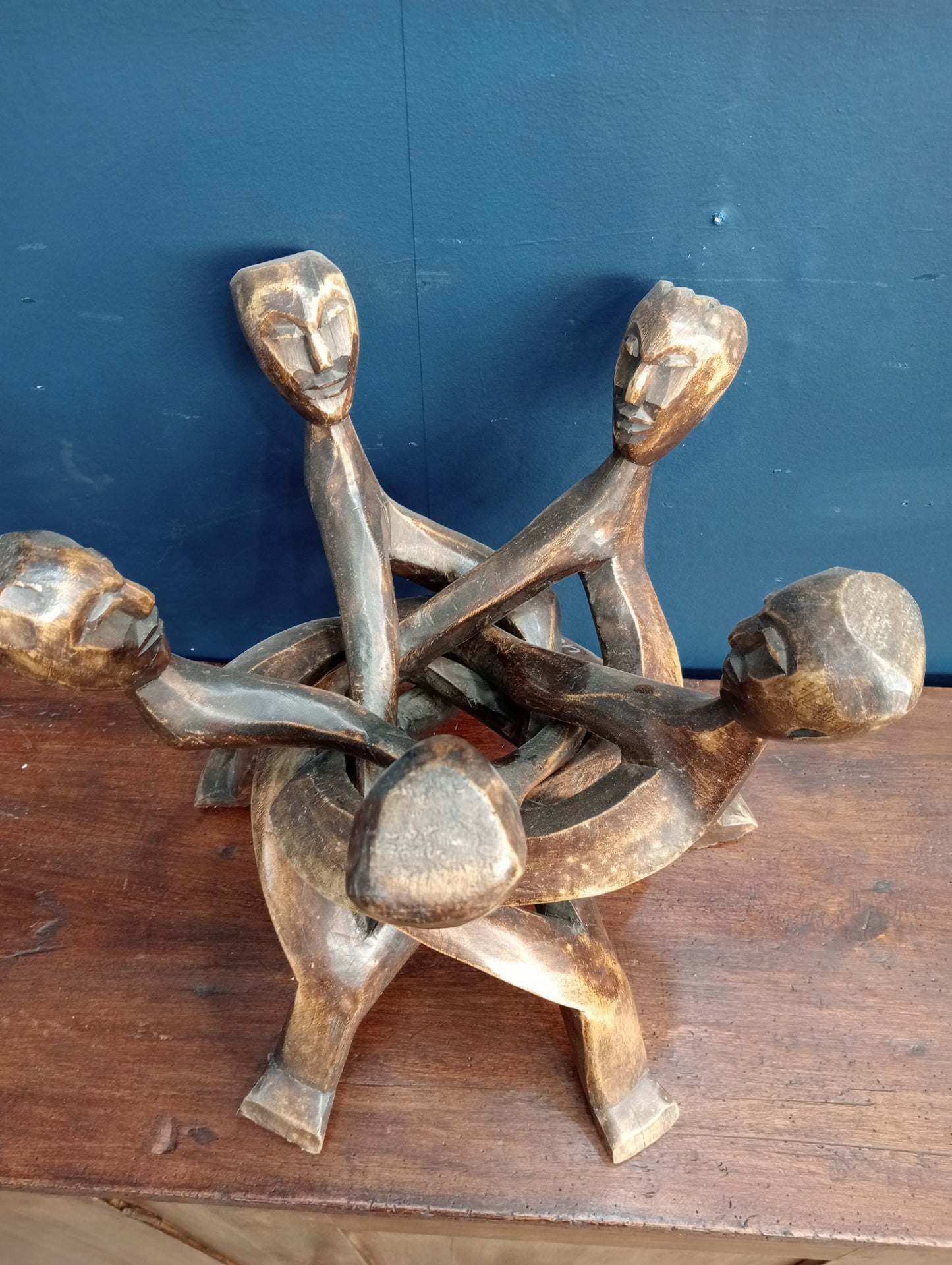 African unity 5 headed wooden figure circle of life sculpture