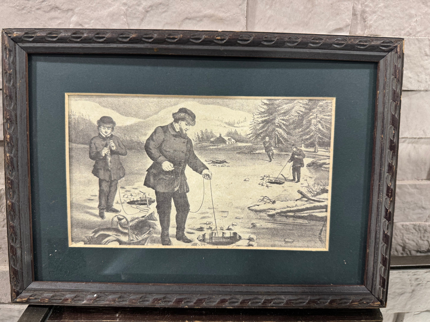 Black and white ice fishing picture