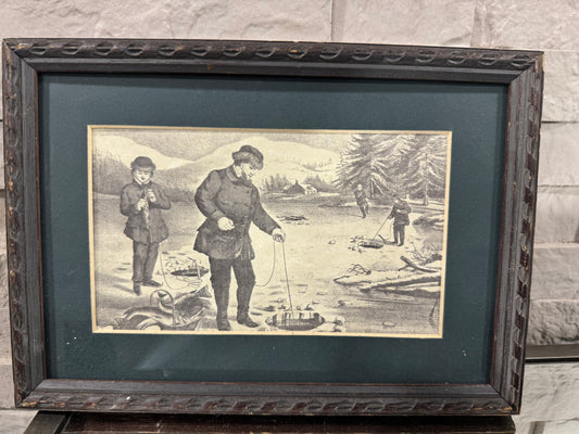 Black and white ice fishing picture