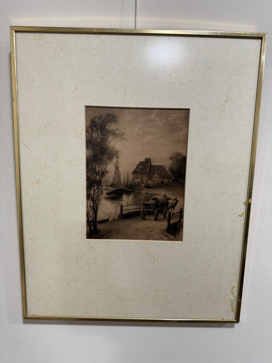 Black and white picture of horse and cart