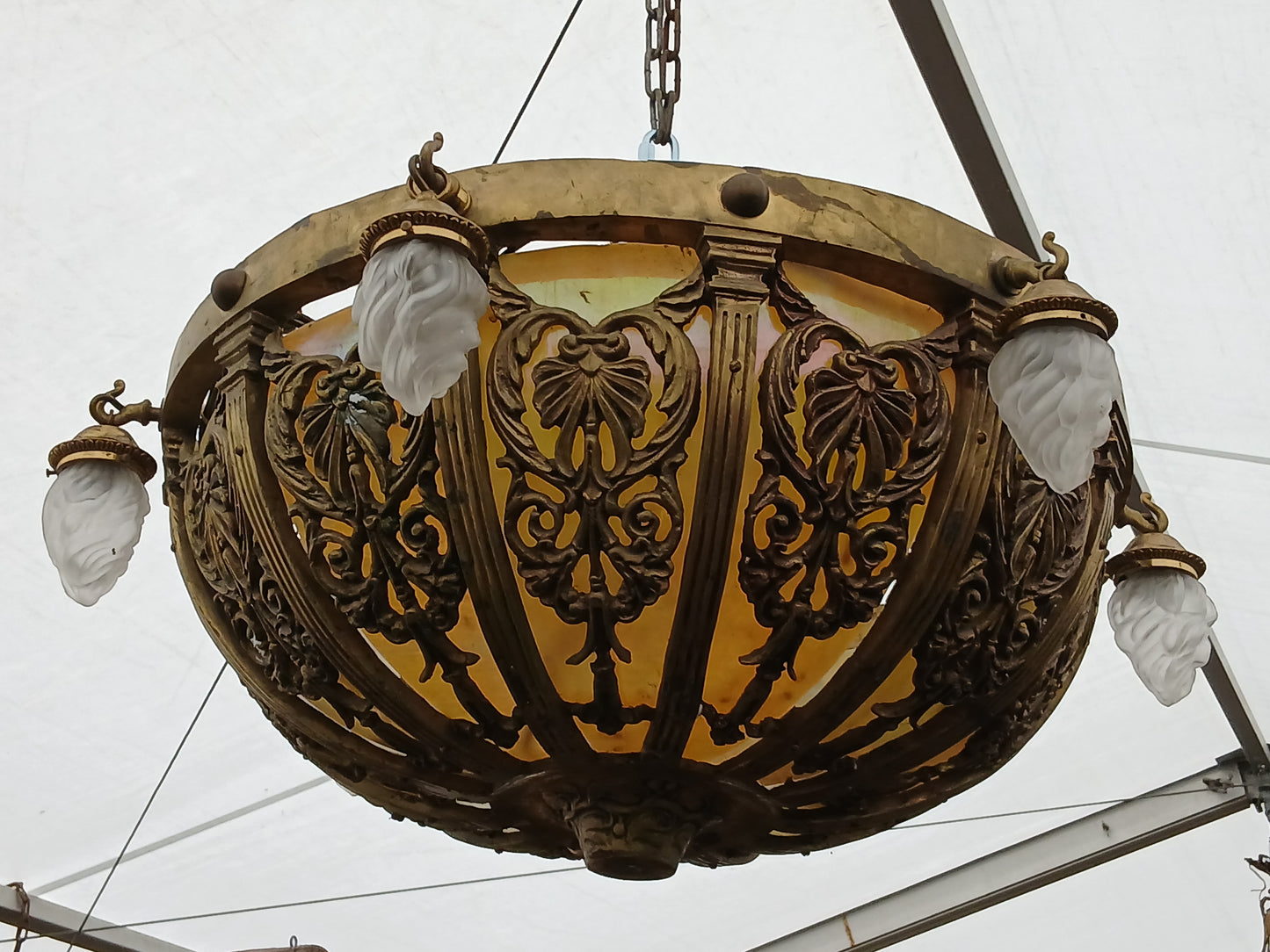 Bronze opaque centre light with 6 flame droplets