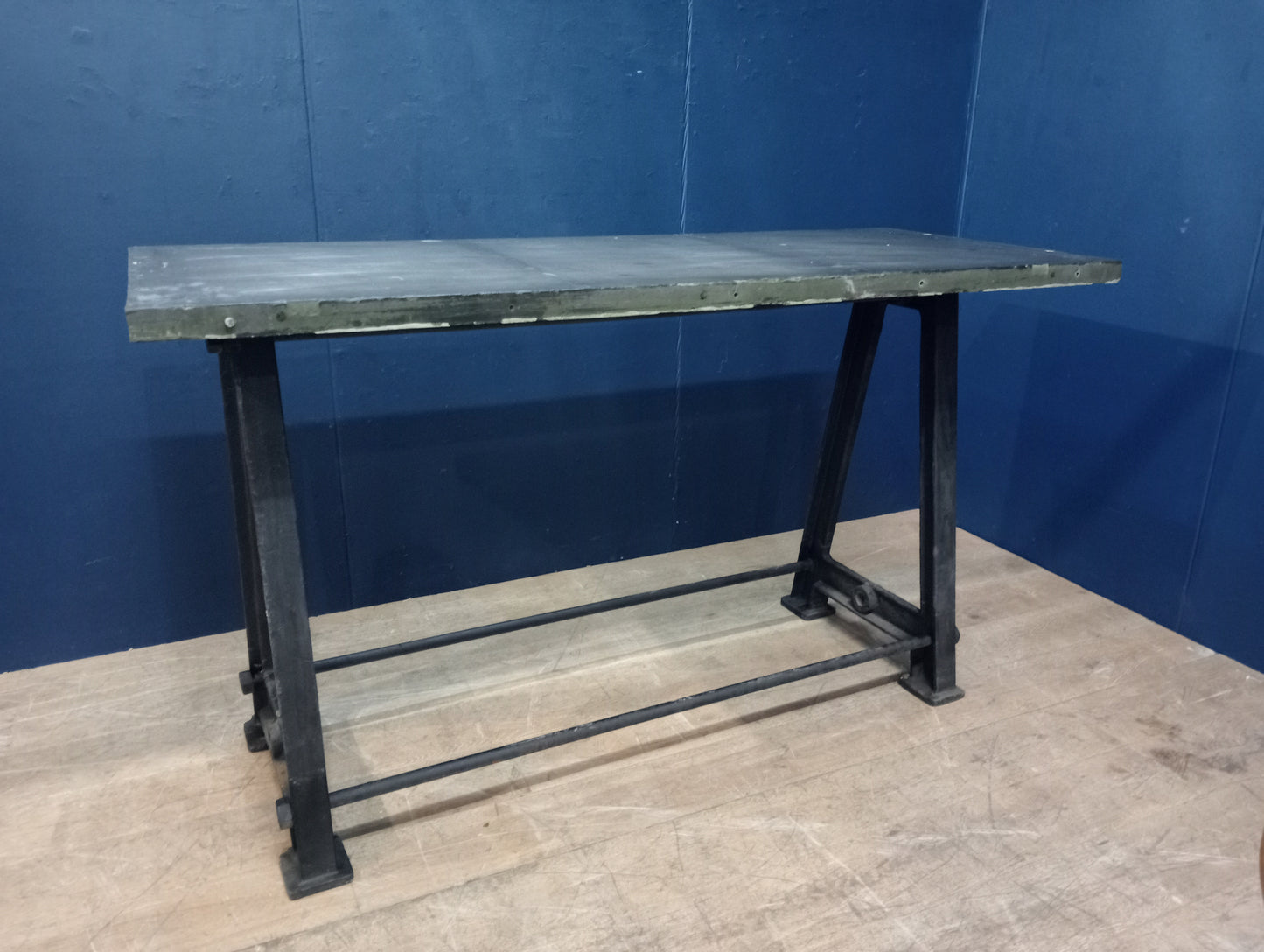 Cast iron machine style drinkstand table with solid slate top