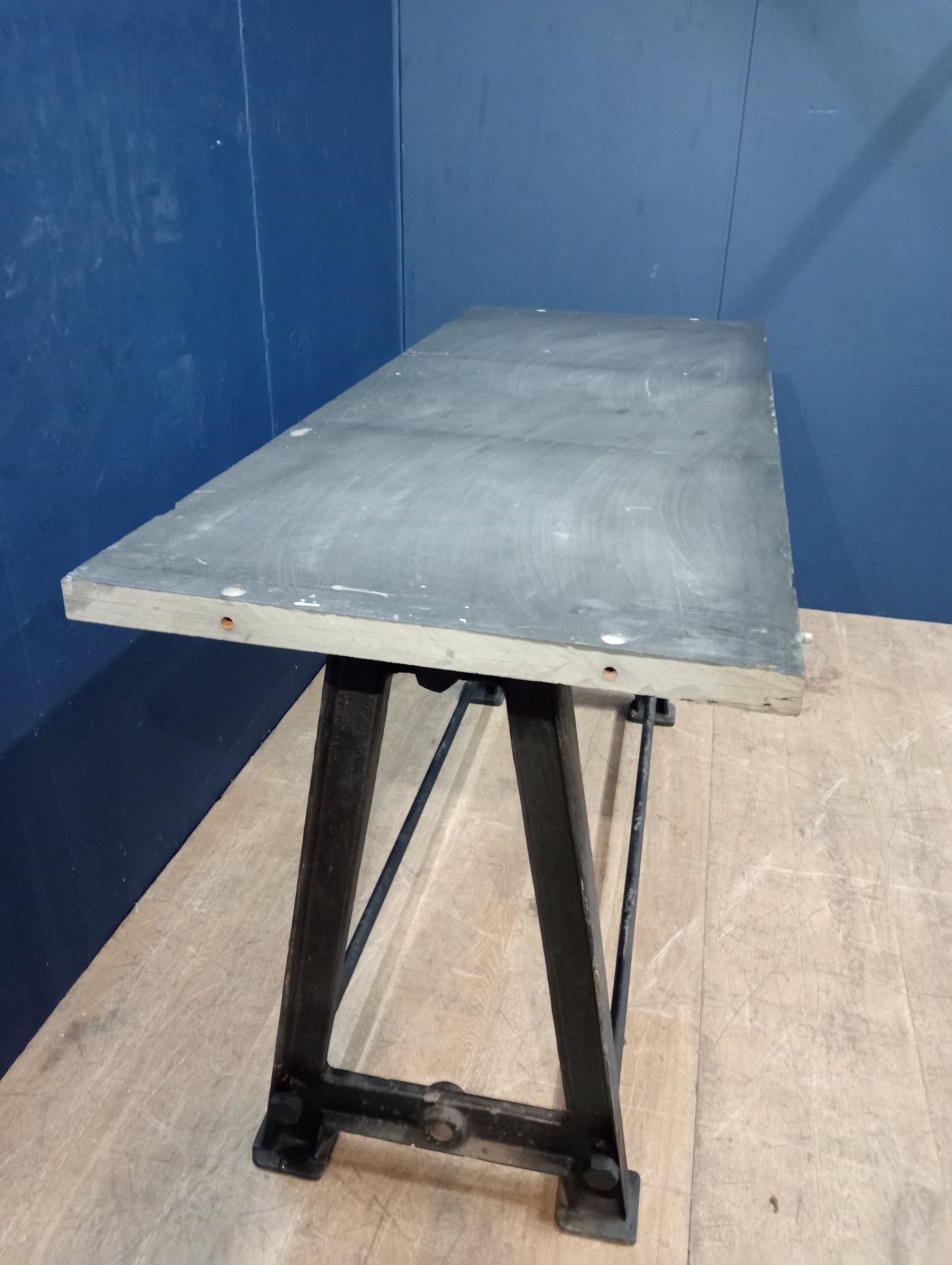 Cast iron machine style drinkstand table with solid slate top