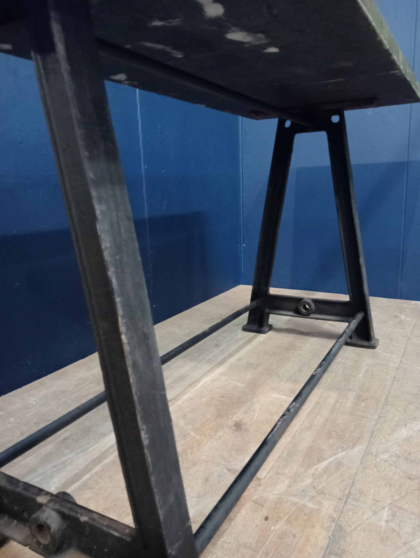 Cast iron machine style drinkstand table with solid slate top