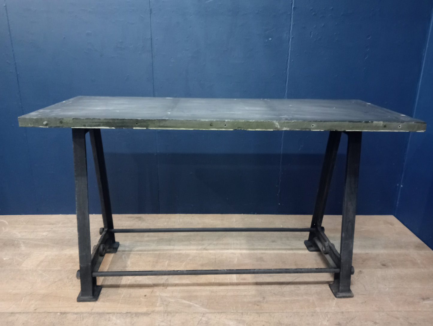 Cast iron machine style drinkstand table with solid slate top