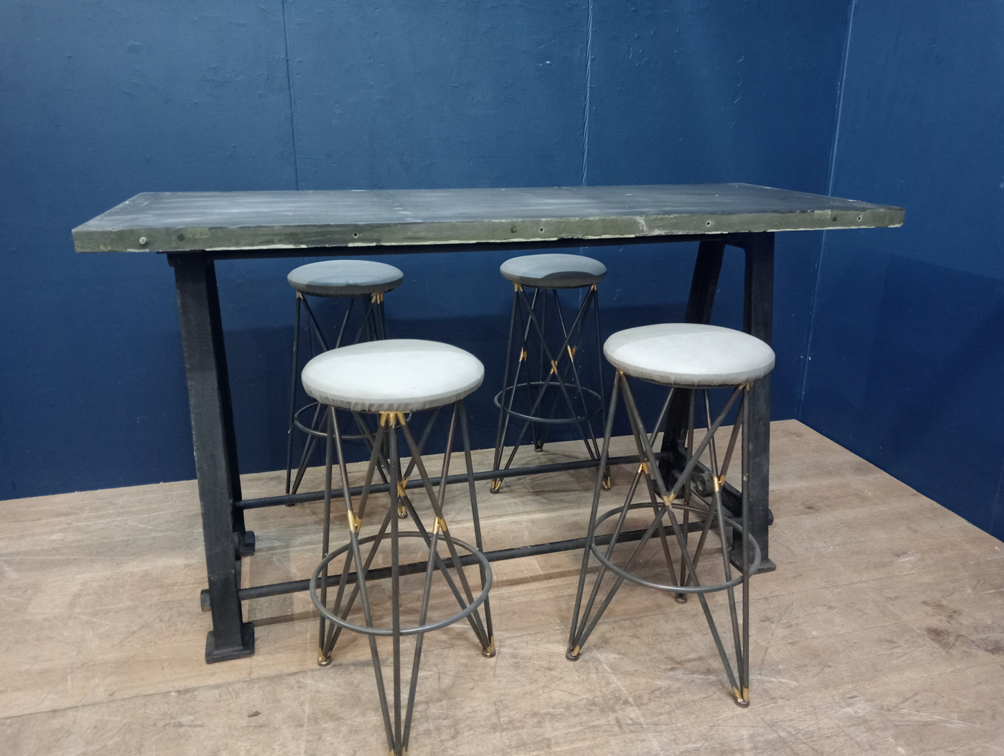 Cast iron machine style drinkstand table with solid slate top