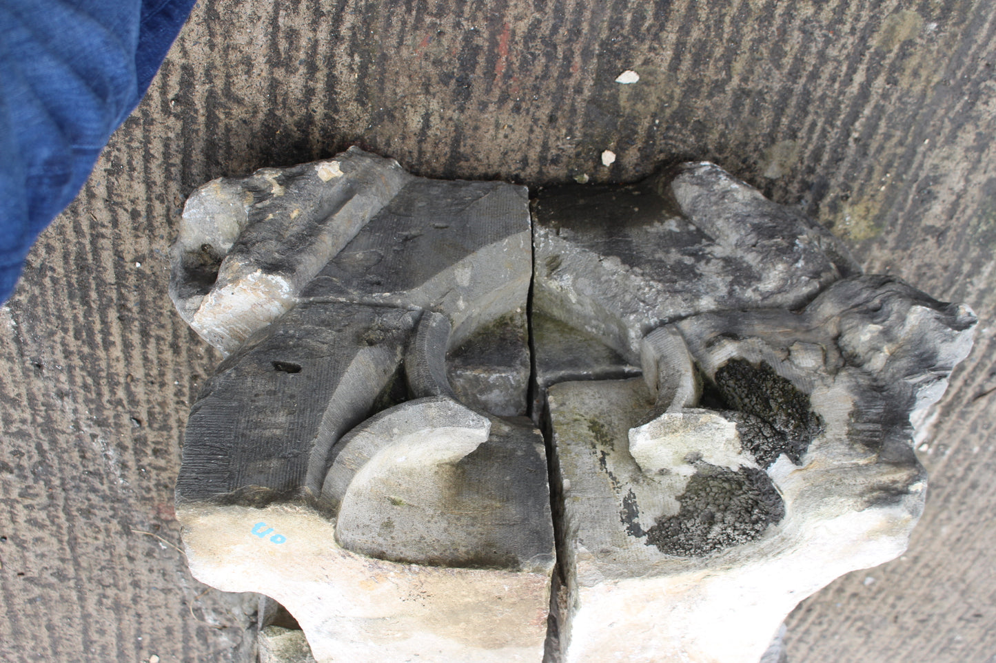 Four piece 19th C stone head in the Gothic style
