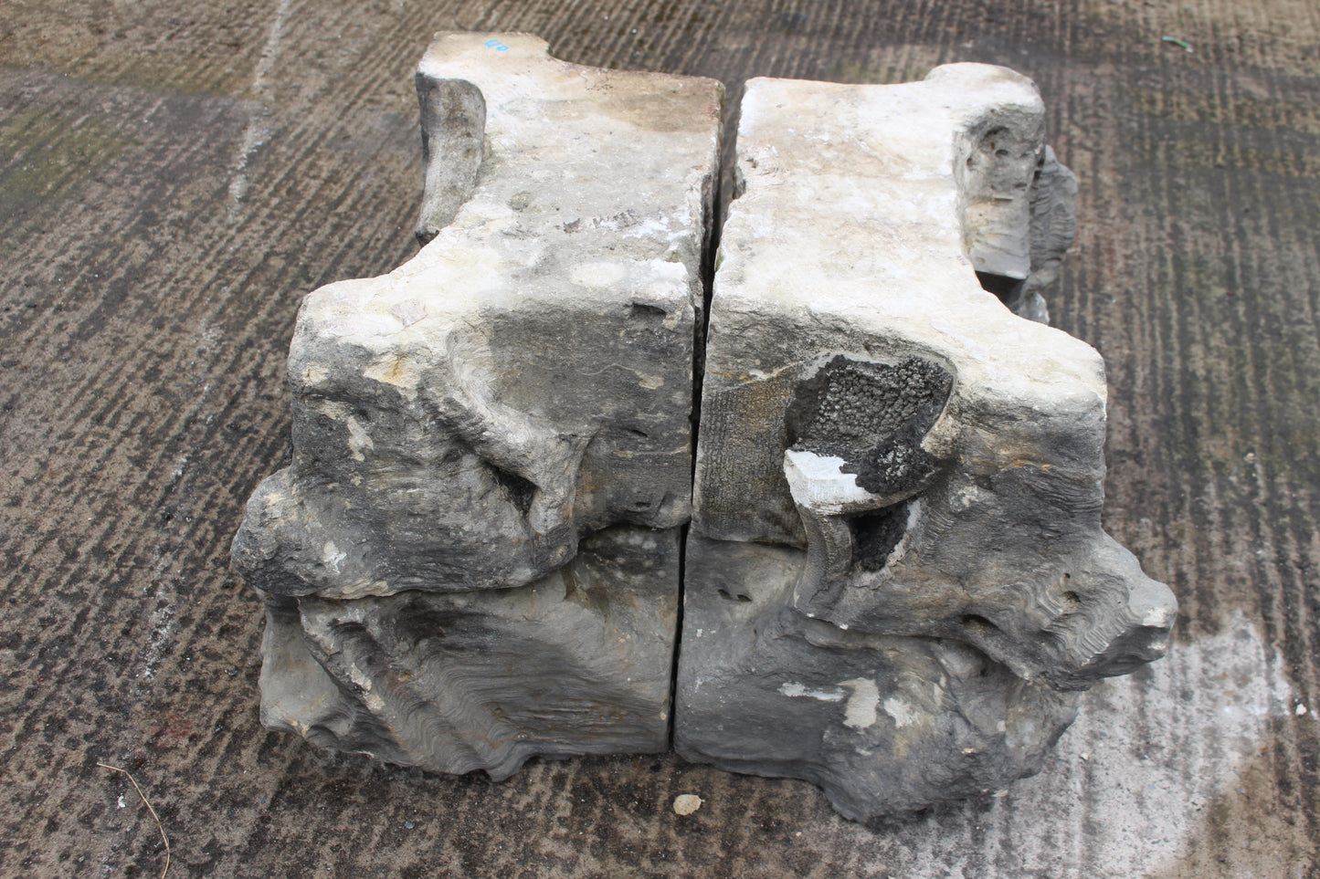 Four piece 19th C stone head in the Gothic style
