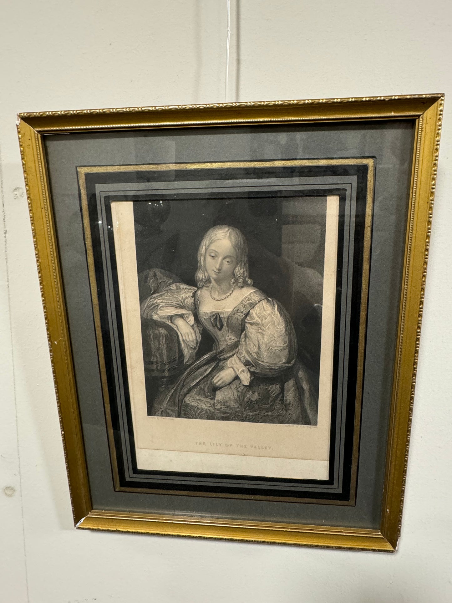 Gilt  frame Lily of the Valley Black and white