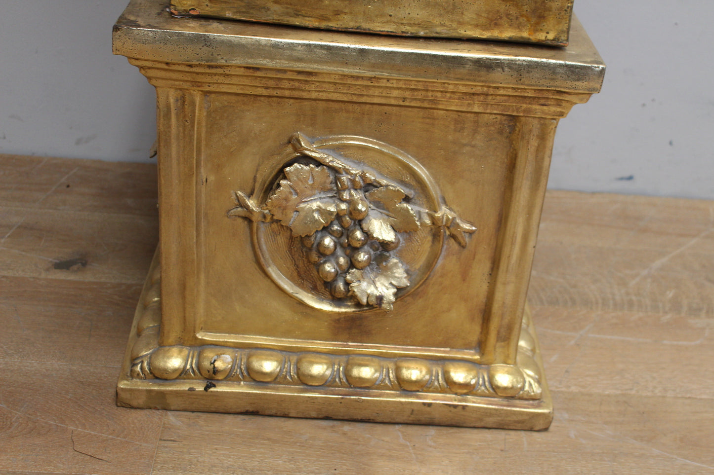 Handmade Ceccarelli gold Italian ceramic urn on base decorated with grapes and rams head