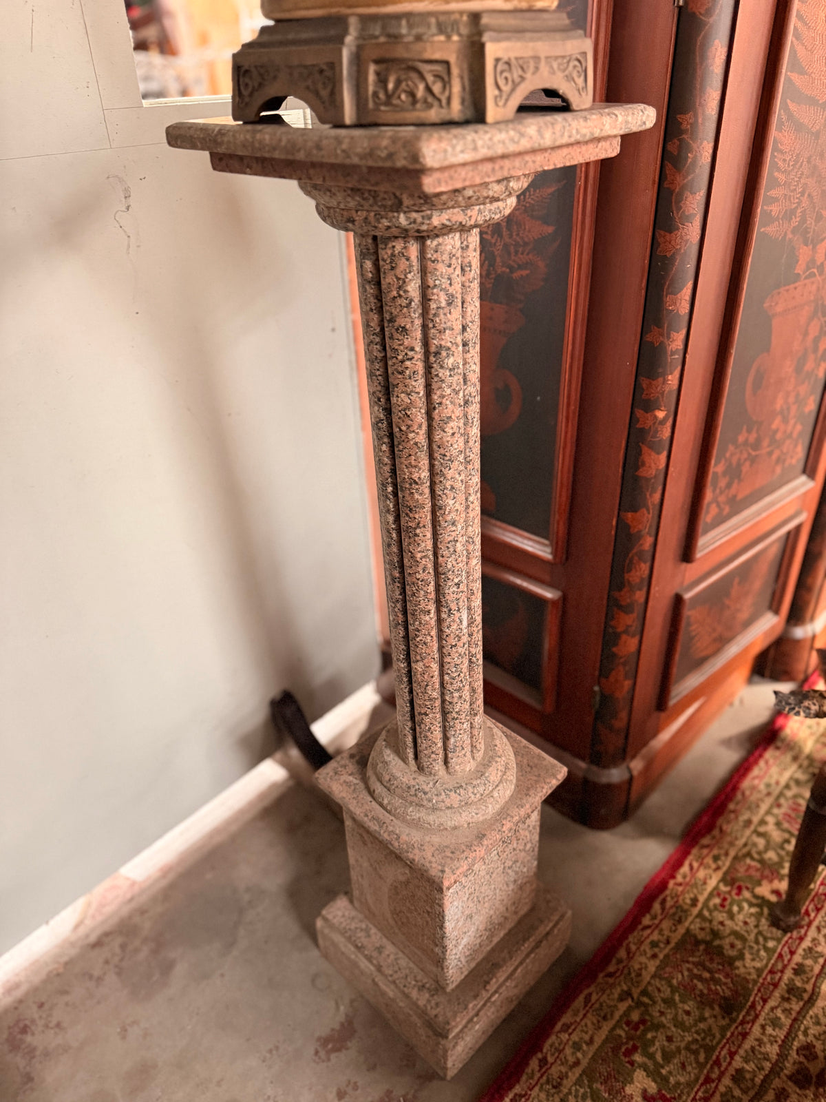 Pair of Marble Column Pedestals with Square Tops