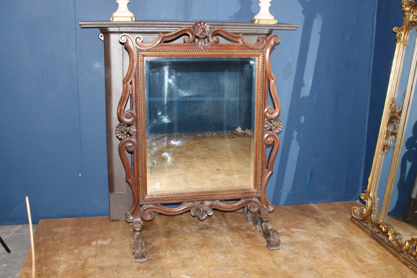 Mahogany 19th C. mirrored firescreen