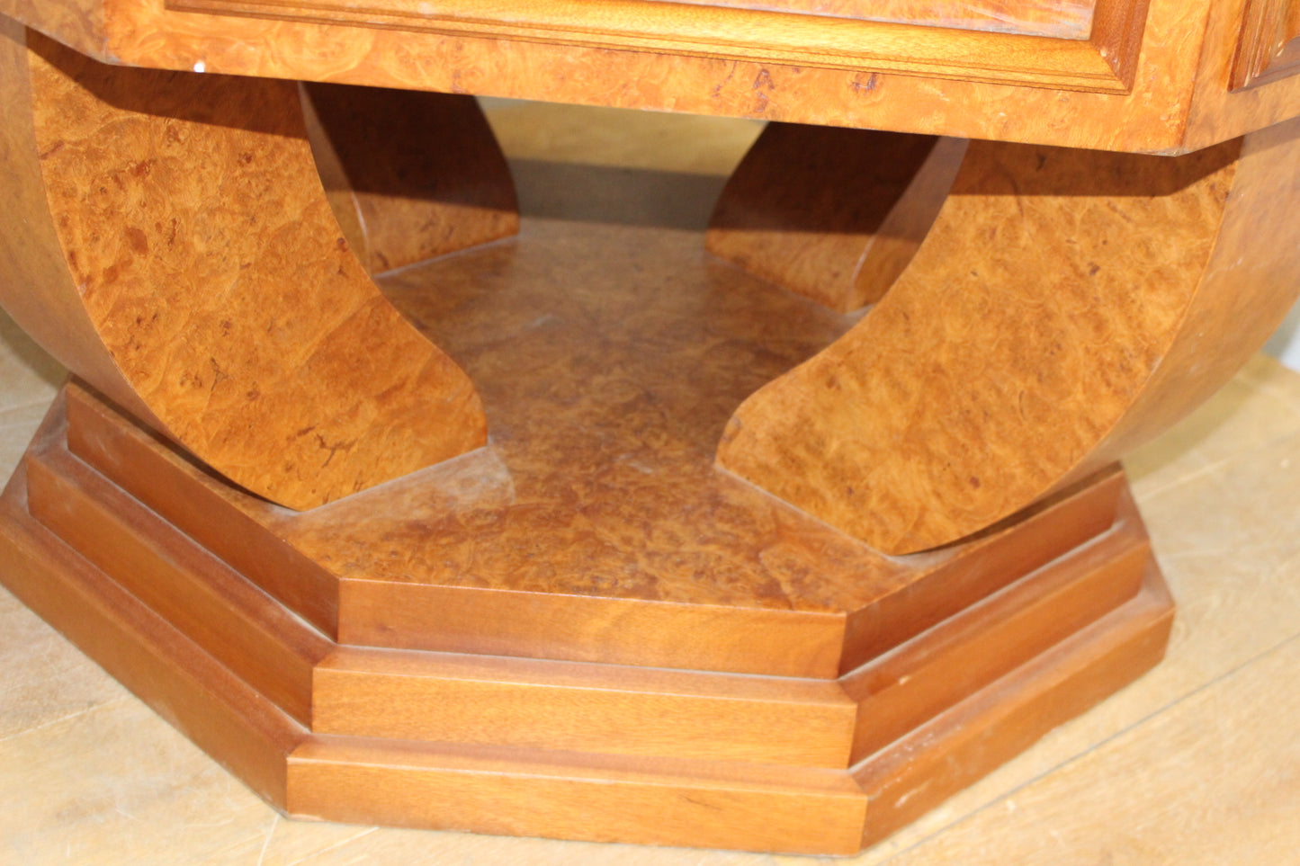 Mahogany veneered font with floral sunflower design