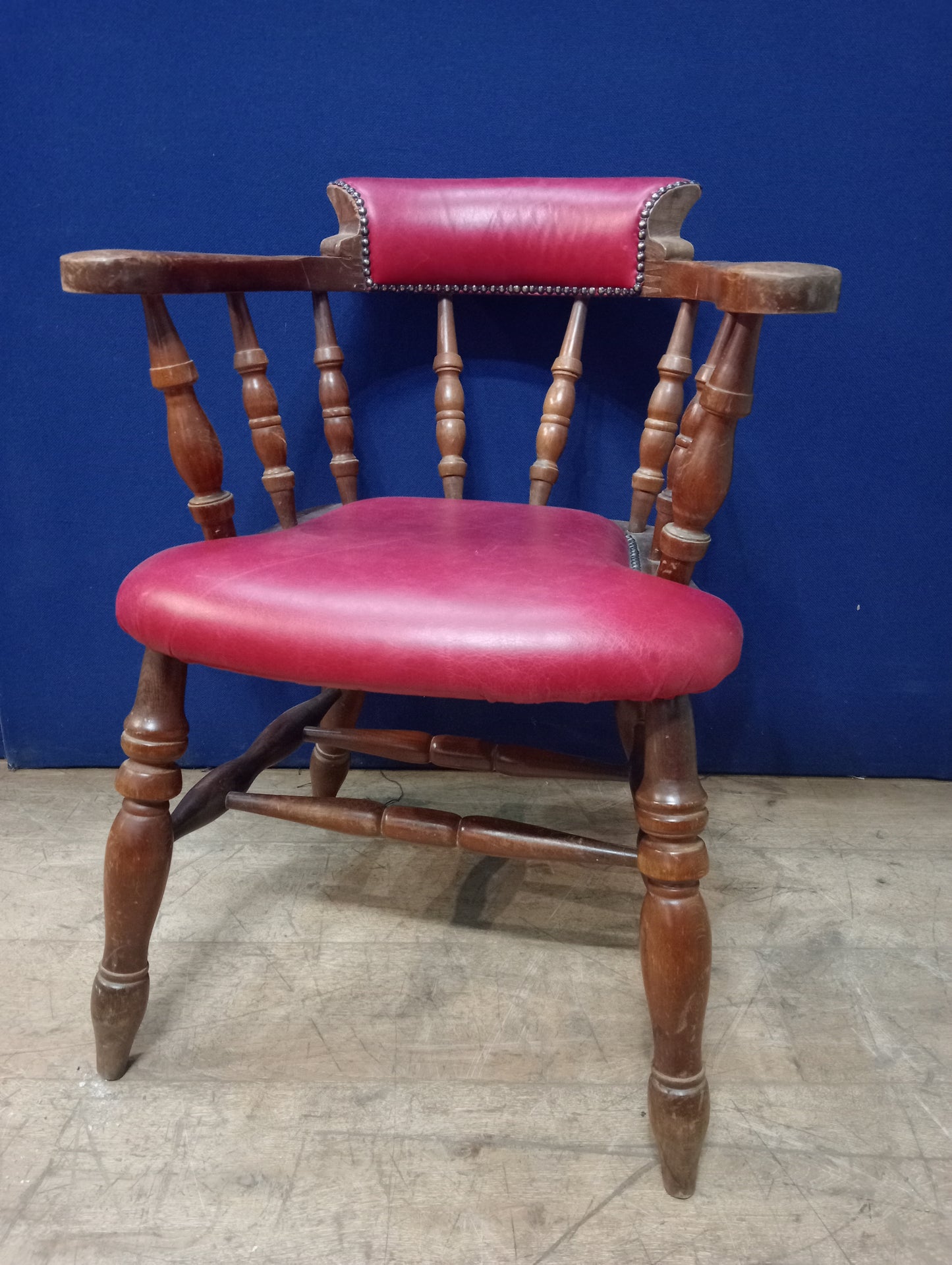 Oak smokers bow chair red antique leather