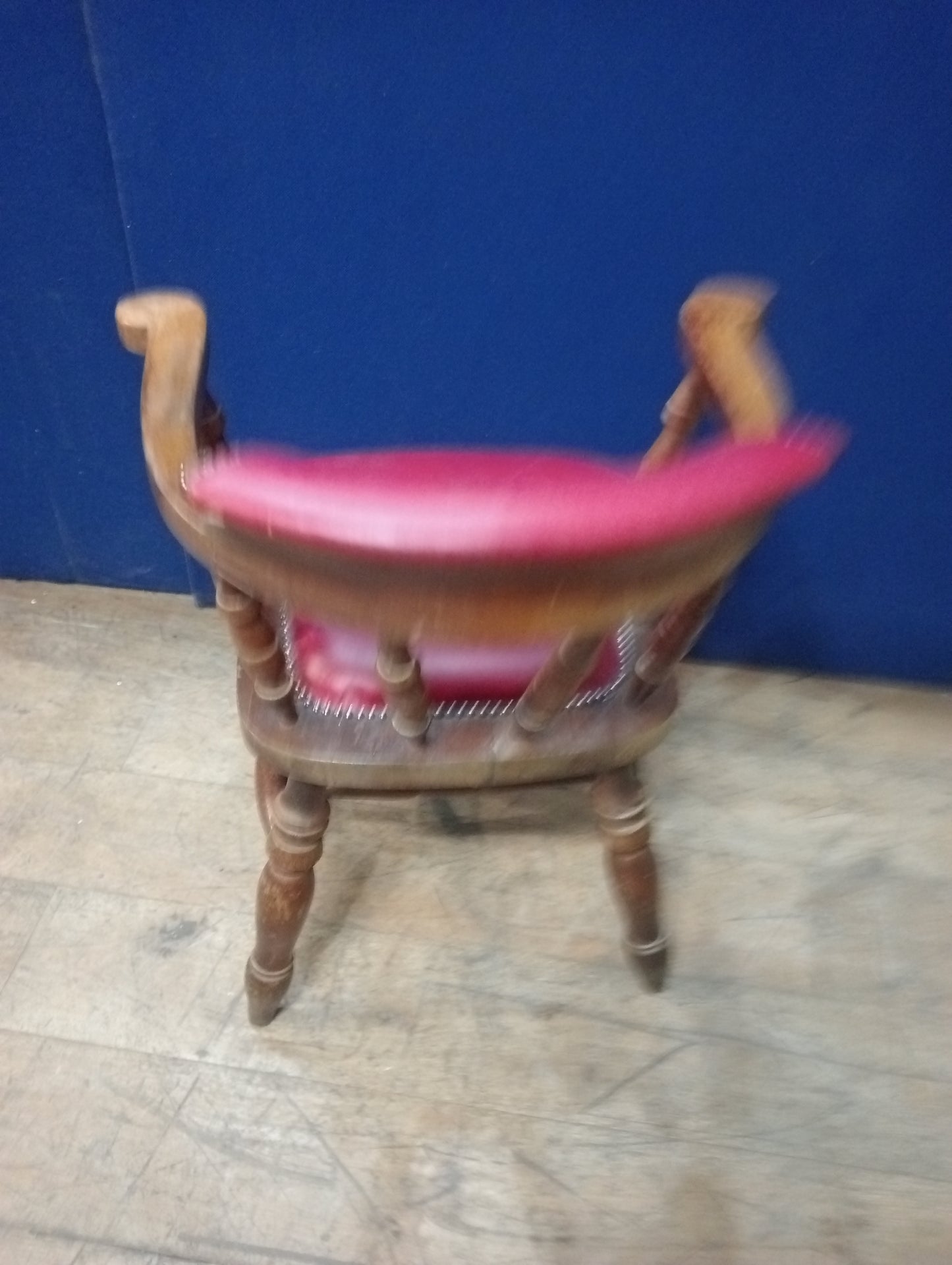Oak smokers bow chair red antique leather