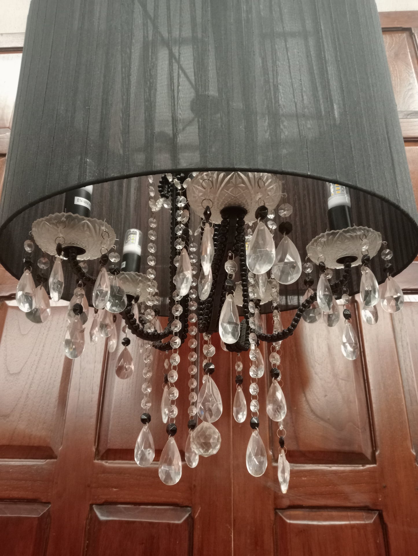 Ornate five branch crystal droplet chandelier
