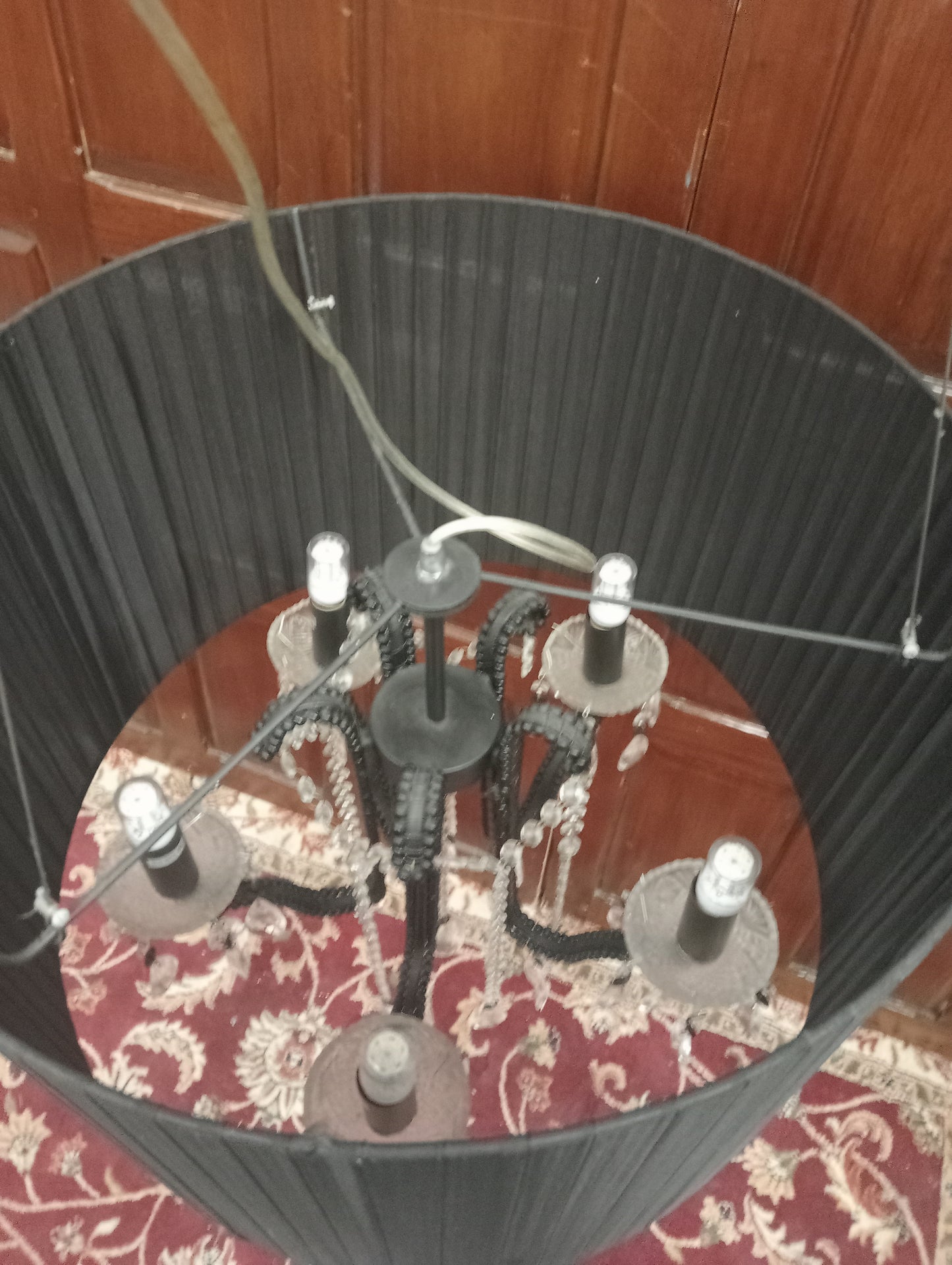 Ornate five branch crystal droplet chandelier