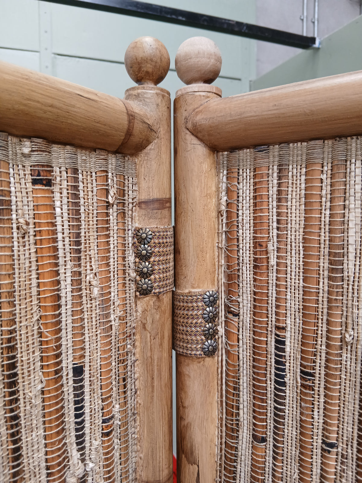 Pair of Three-Fold Bamboo & Reed Louvered Room Dividers