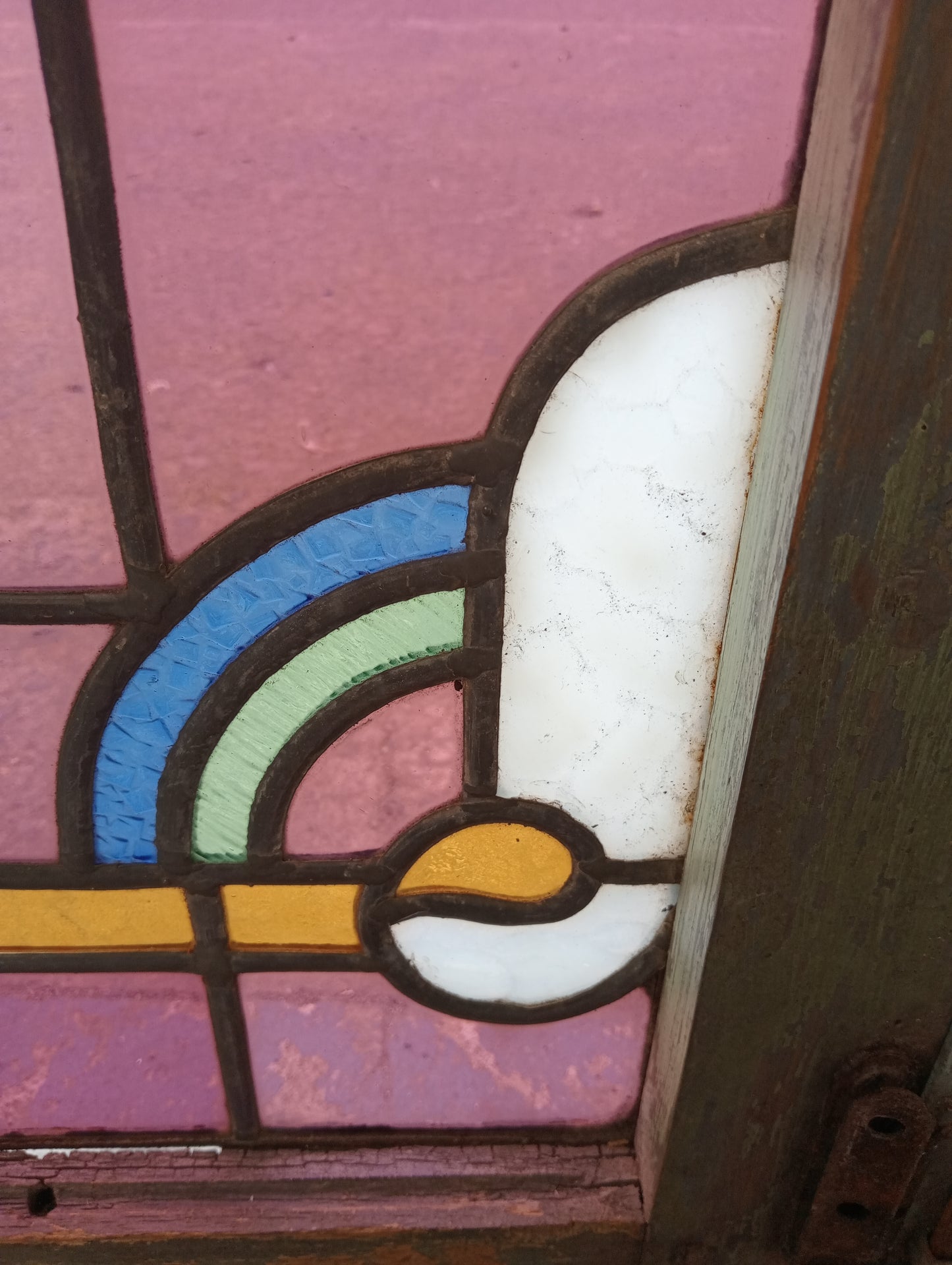 Pair of art deco stain glass leaded windows