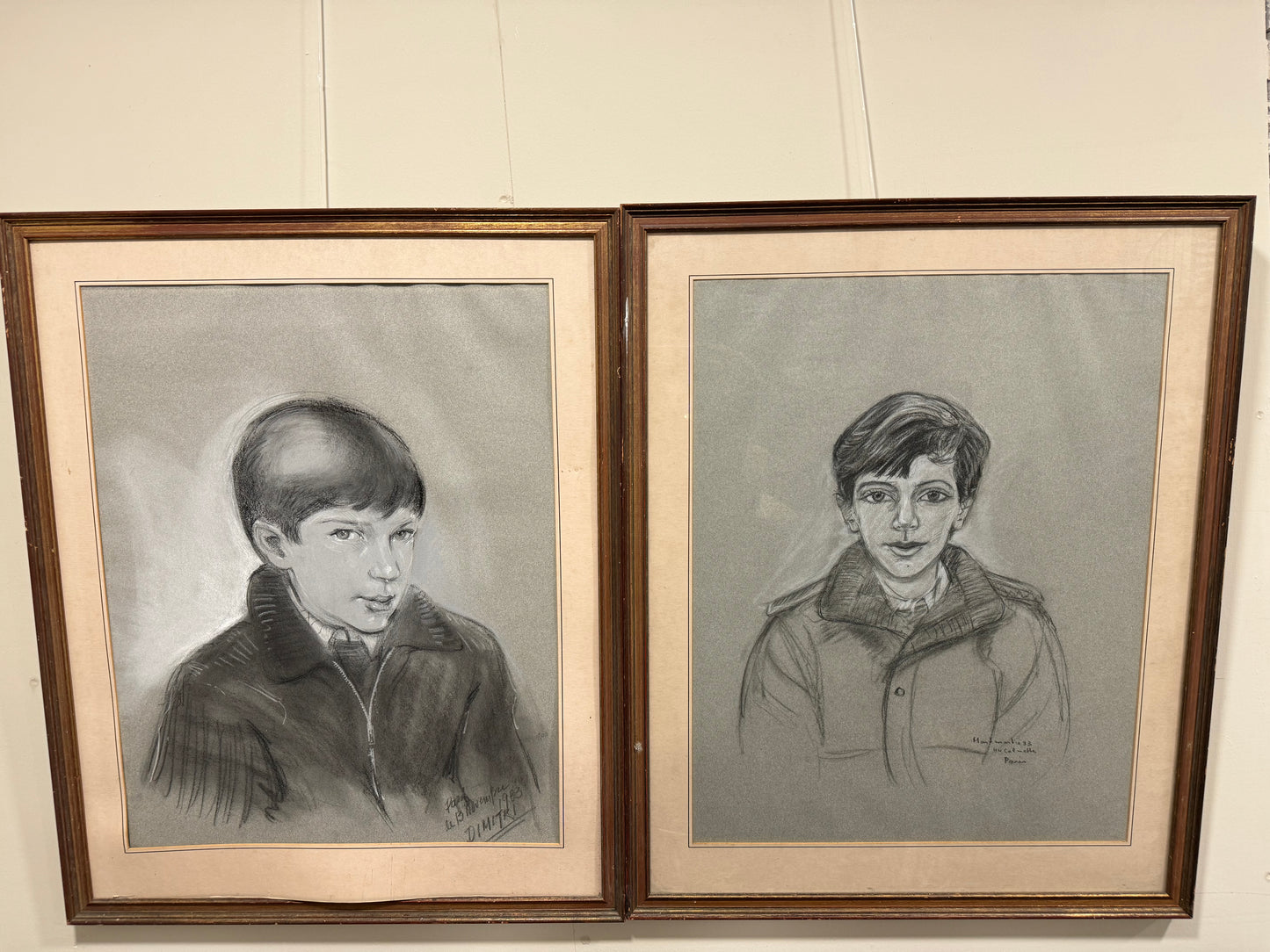 Pair of large black and white portraits