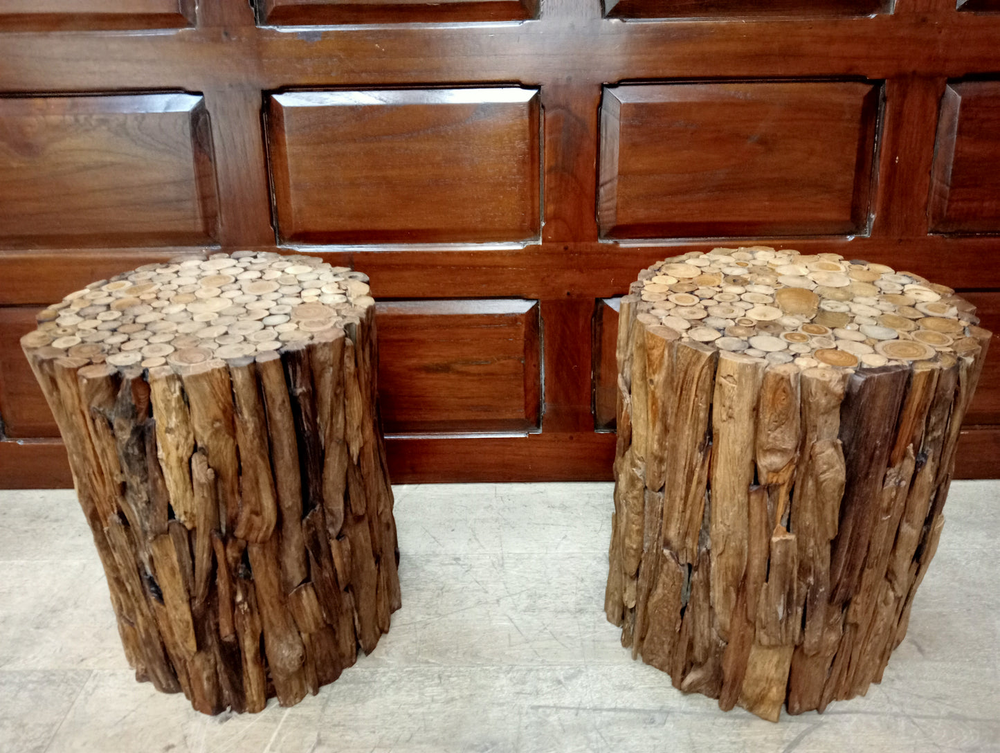 Pair of walnut tree style stools