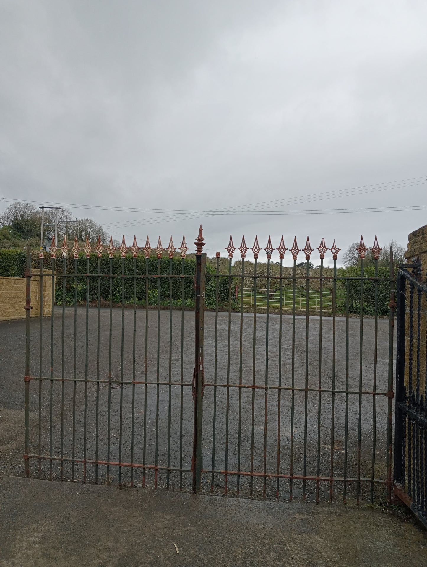 Pair of wrought iron gates spiked finials