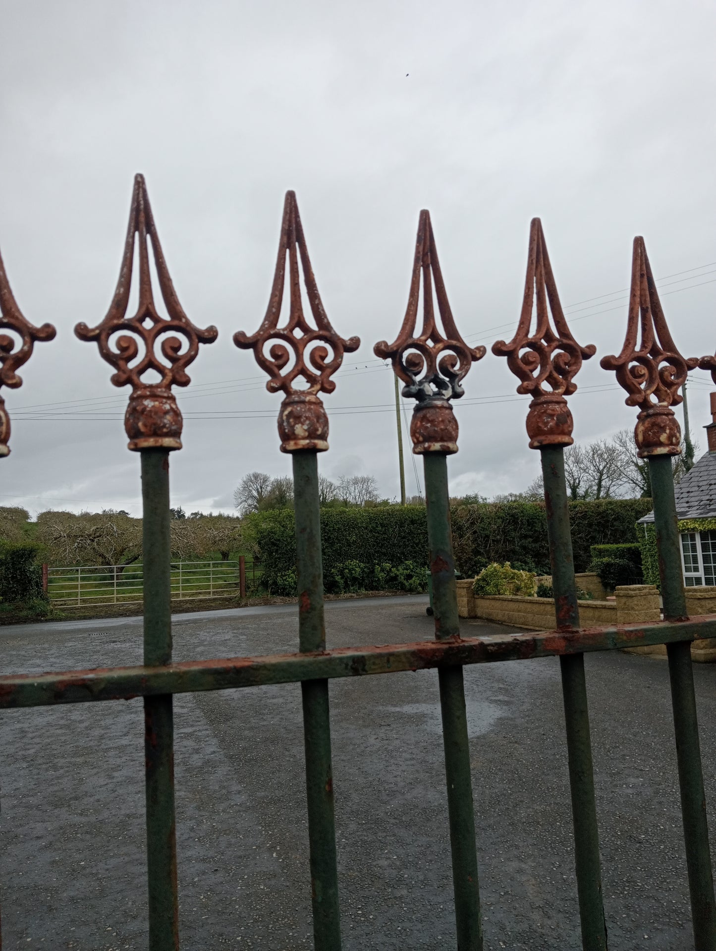 Pair of wrought iron gates spiked finials