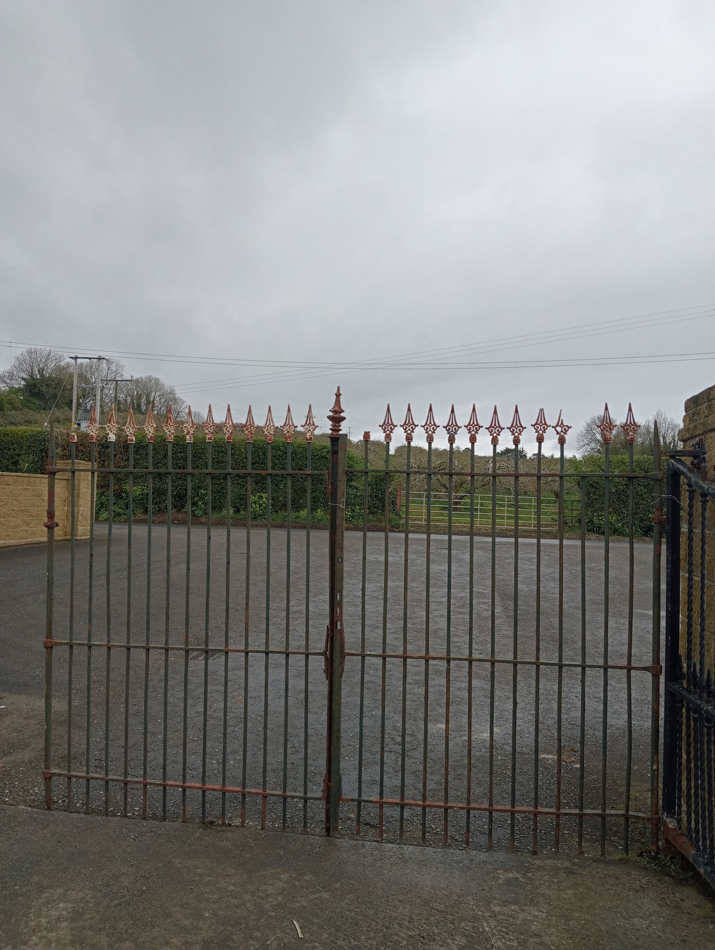 Pair of wrought iron gates spiked finials