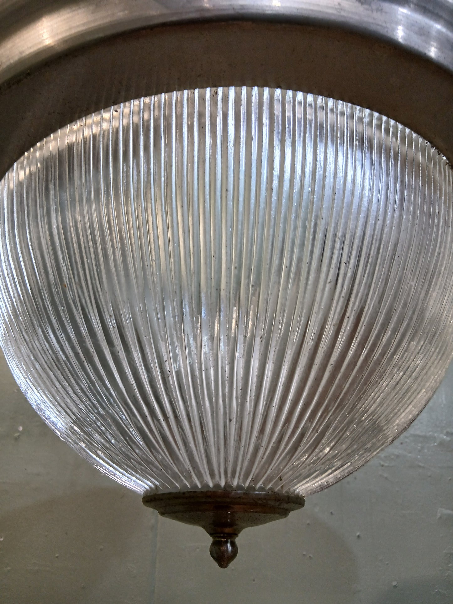 Prismatic glass holophane bowl pendant light chrome frame