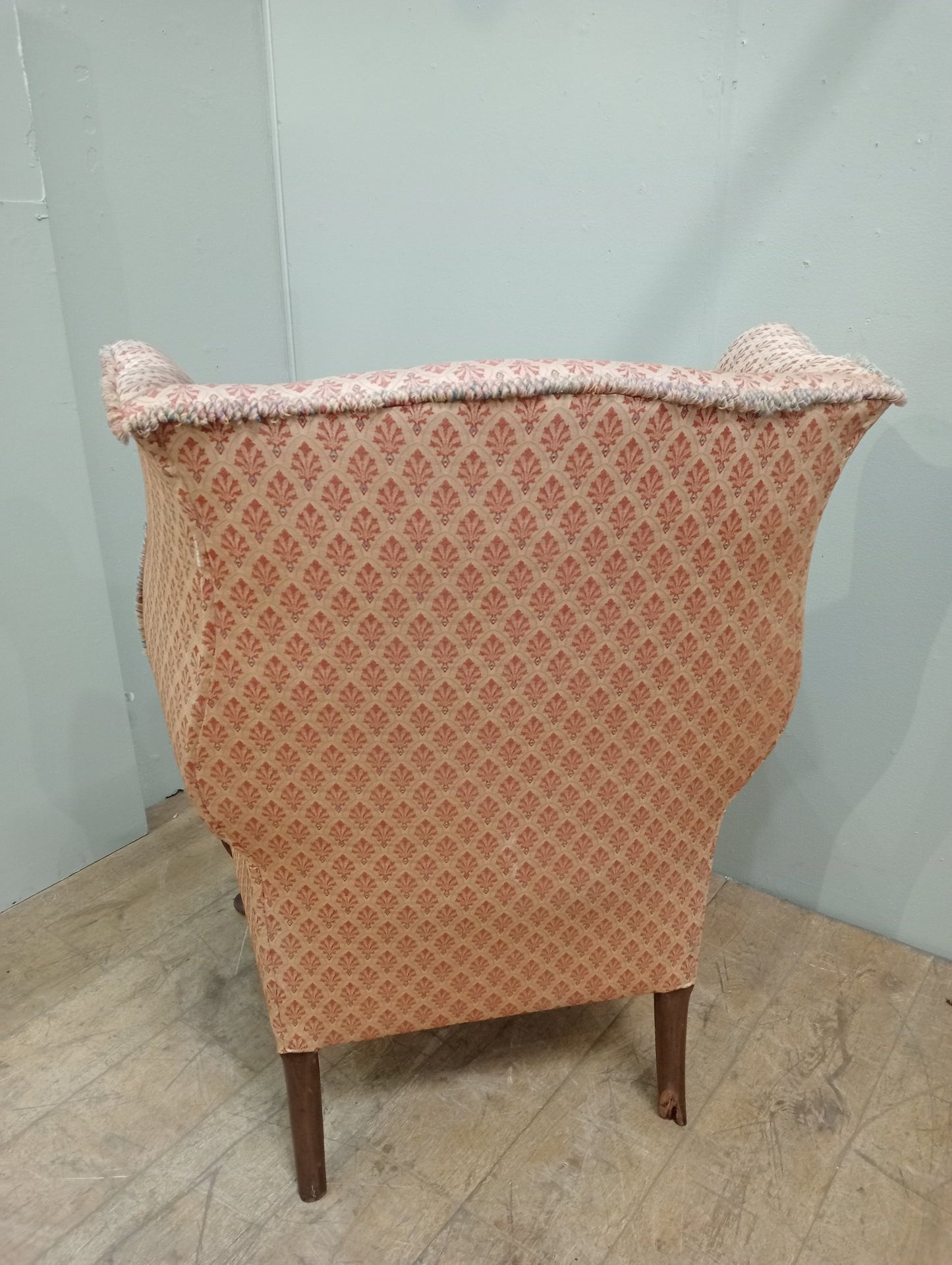 Queen Ann chair pink fabric wingback