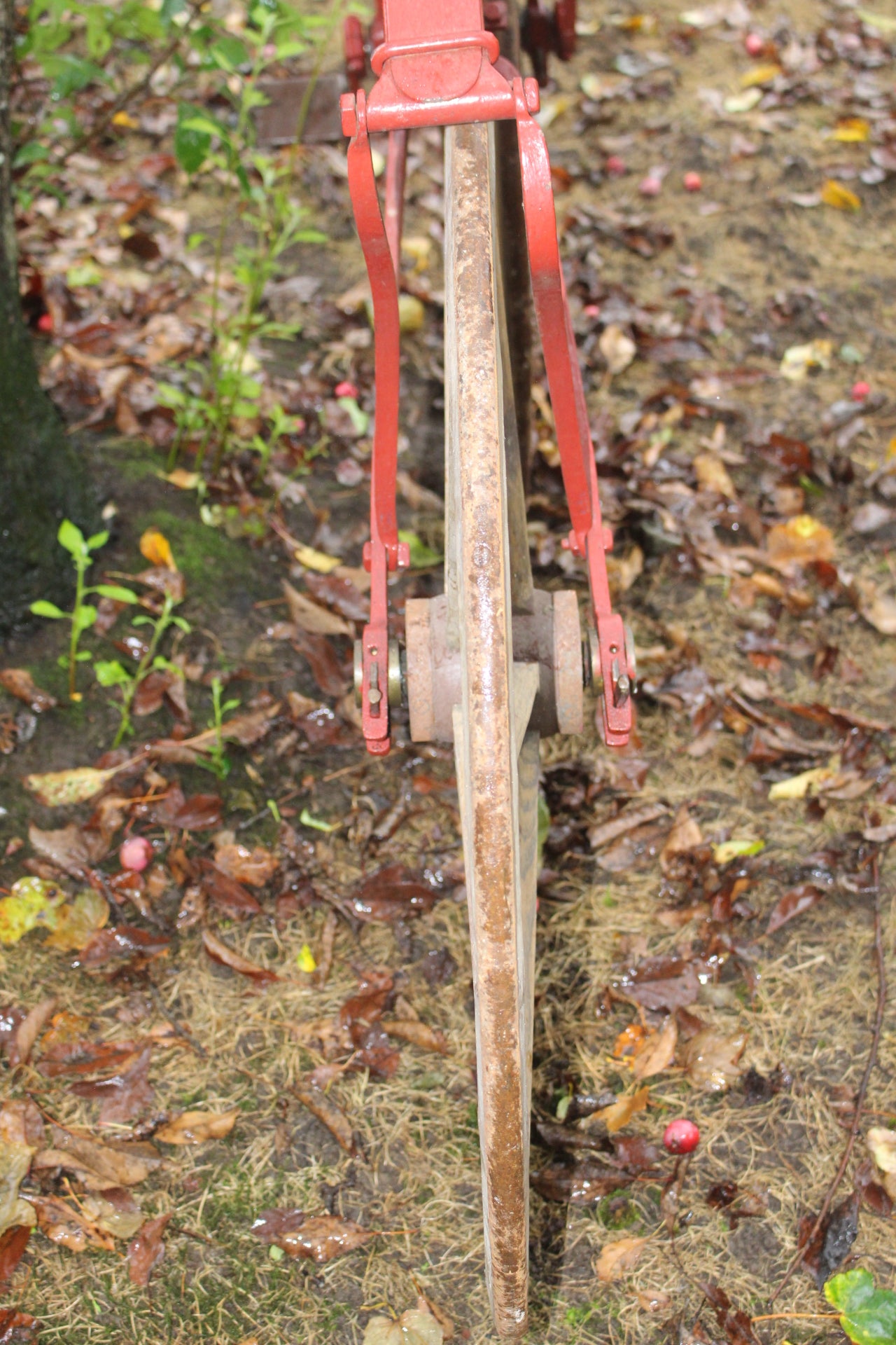 Rare 19th C. Bone shaker bicycle with wooden wheels and leather saddle
