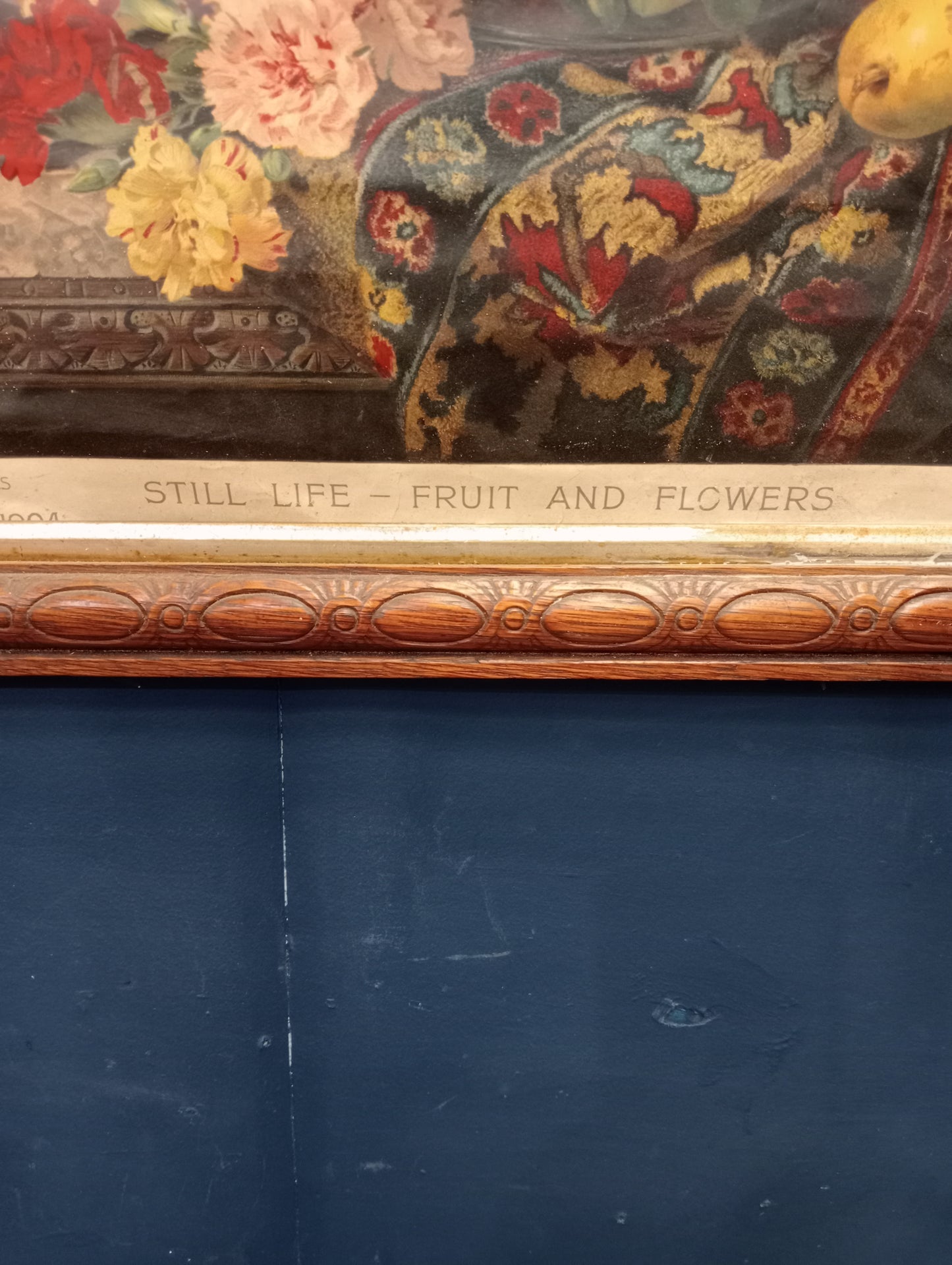 Still life of flowers prin by pears