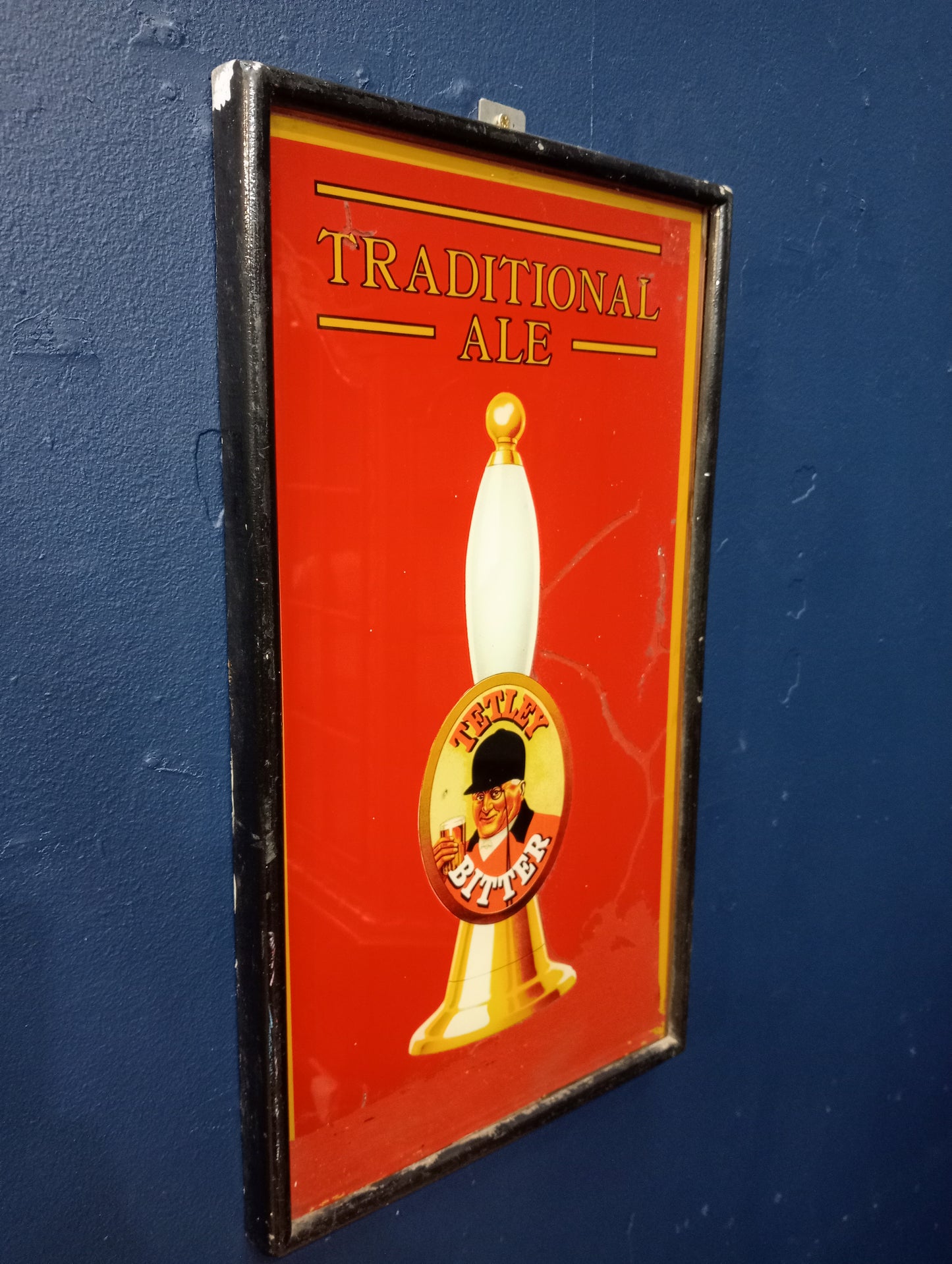 Tetley traditional ale painted glazed glass with aluminium frame