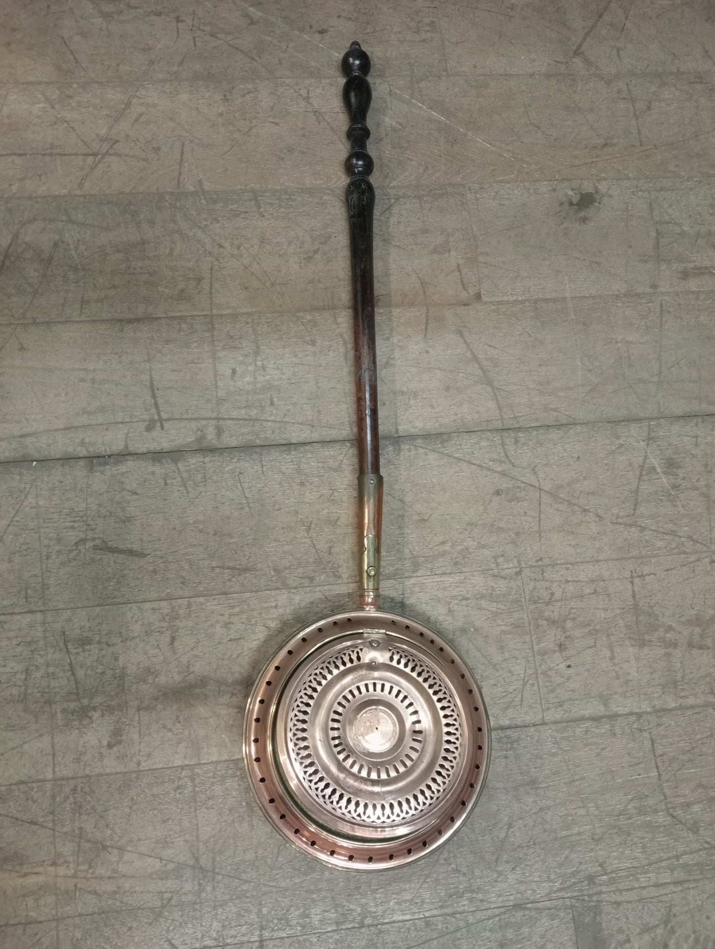 Victorian brass and copper bed warmer