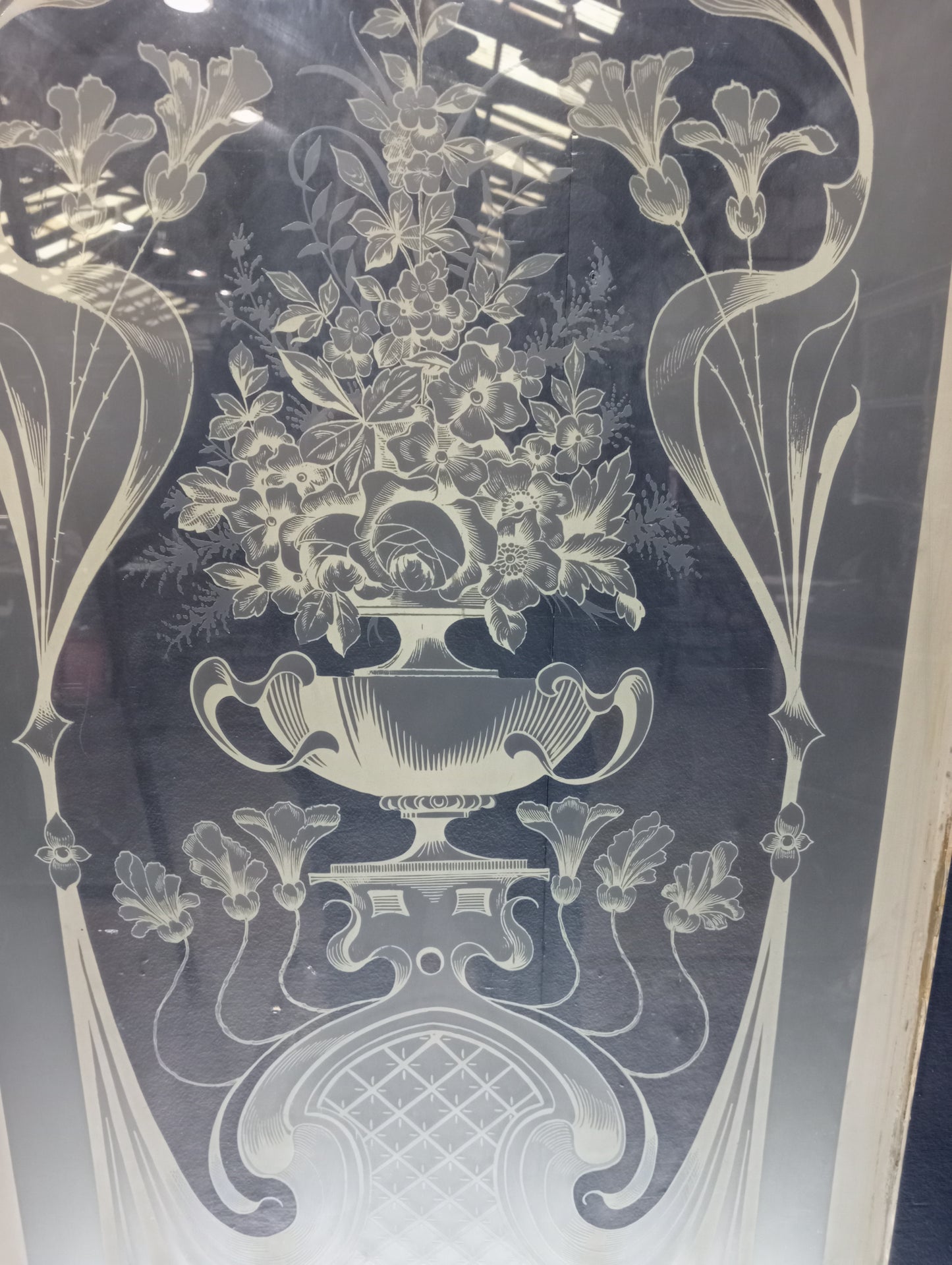 Victorian cut glass panel with greek style floral decoration