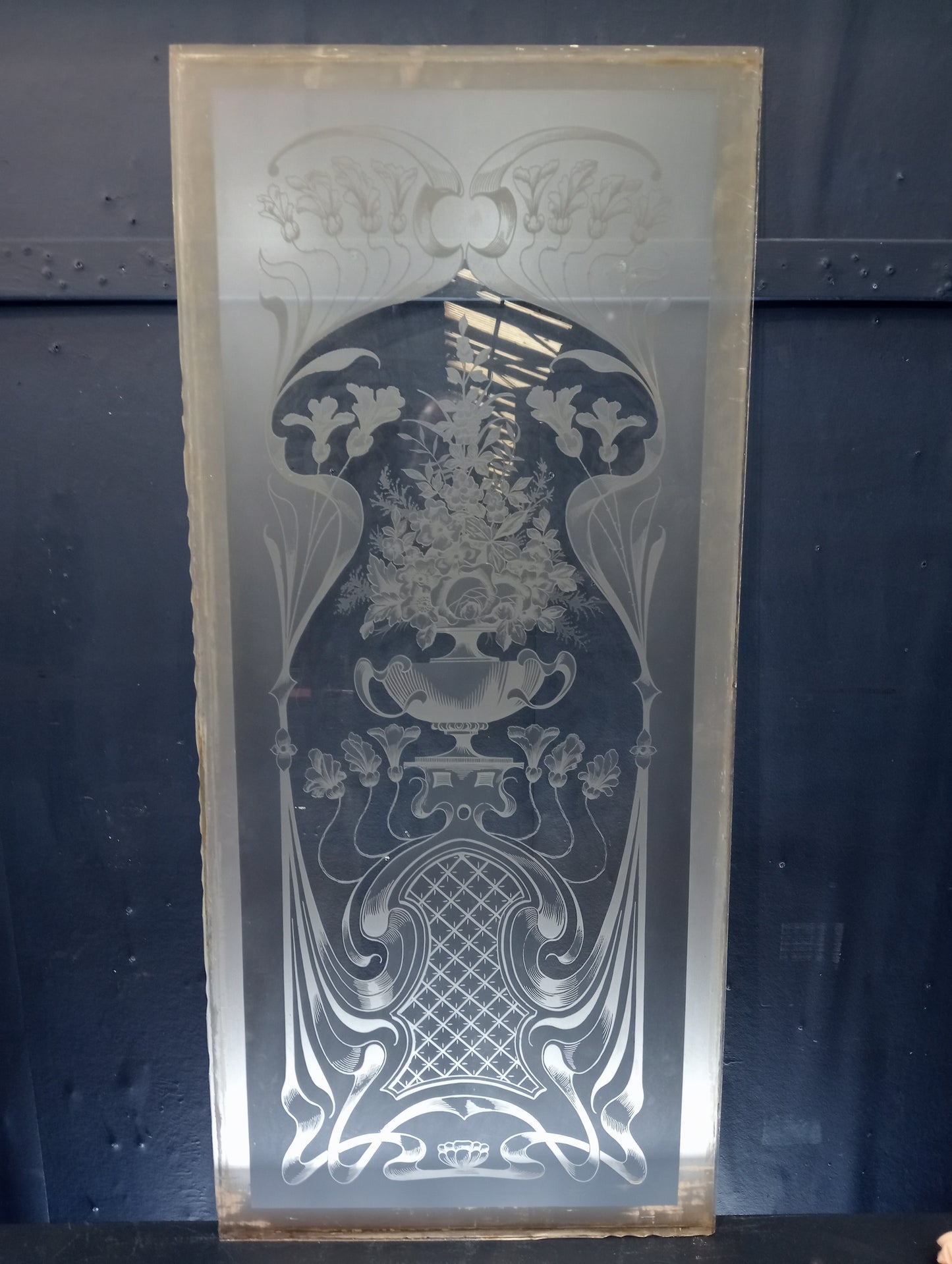 Victorian cut glass panel with greek style floral decoration