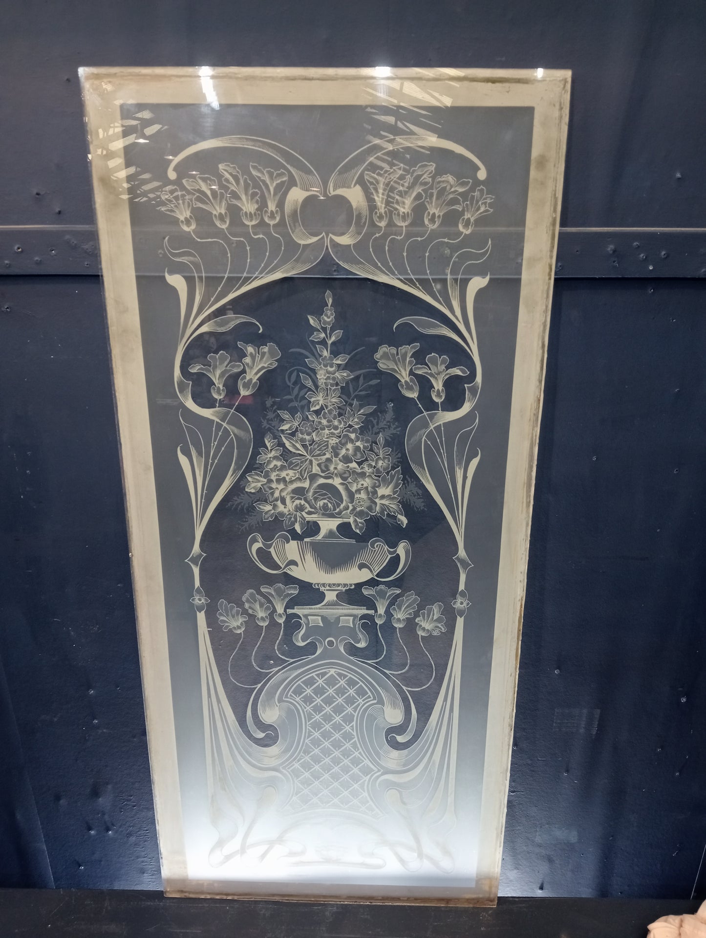 Victorian cut glass panel with greek style floral decoration