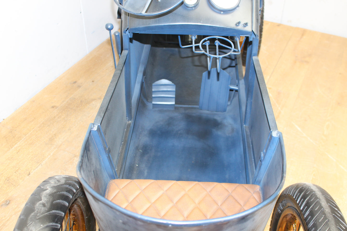 Vintage metal car mini bar- wine rack on wheels with counter top