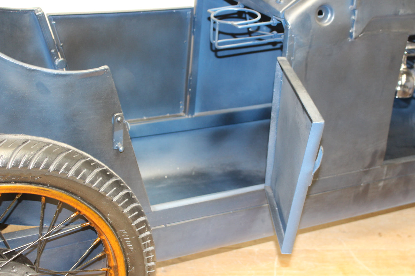 Vintage metal car mini bar- wine rack on wheels with counter top