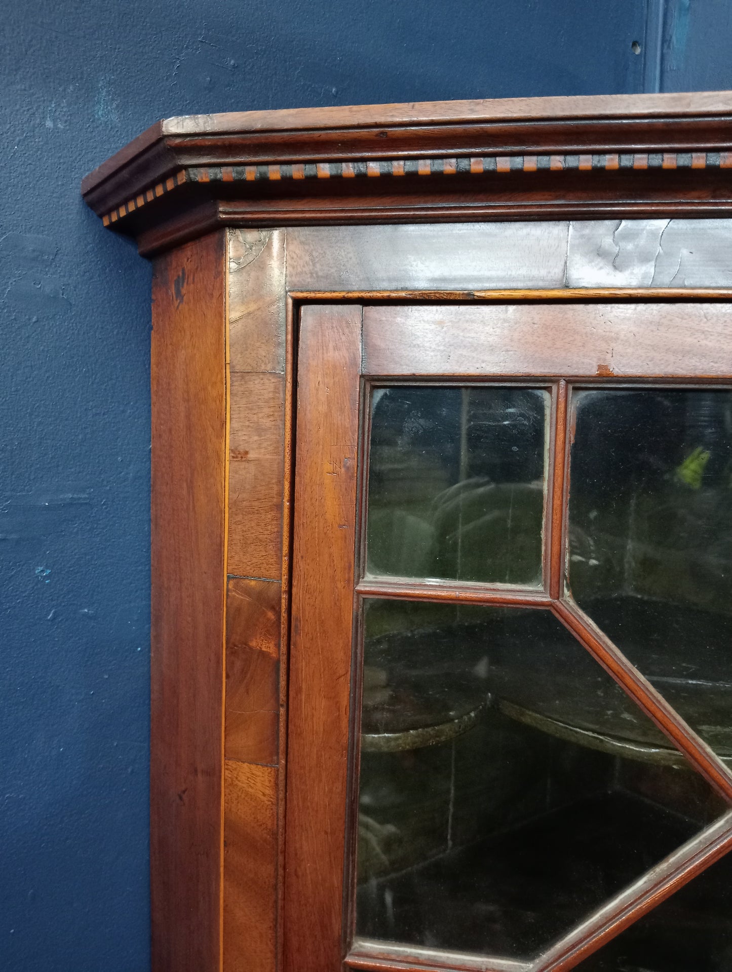 Walnut veneered hanging corner cabinet