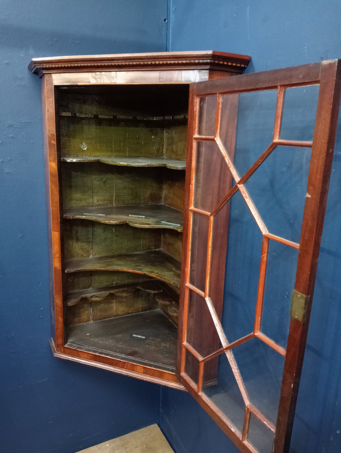 Walnut veneered hanging corner cabinet