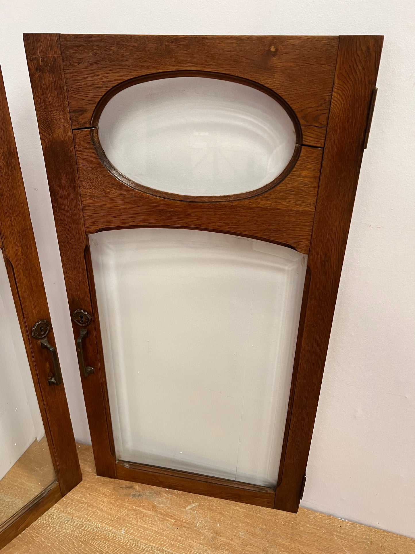 Wooden framed glass hinged 2 panel door set