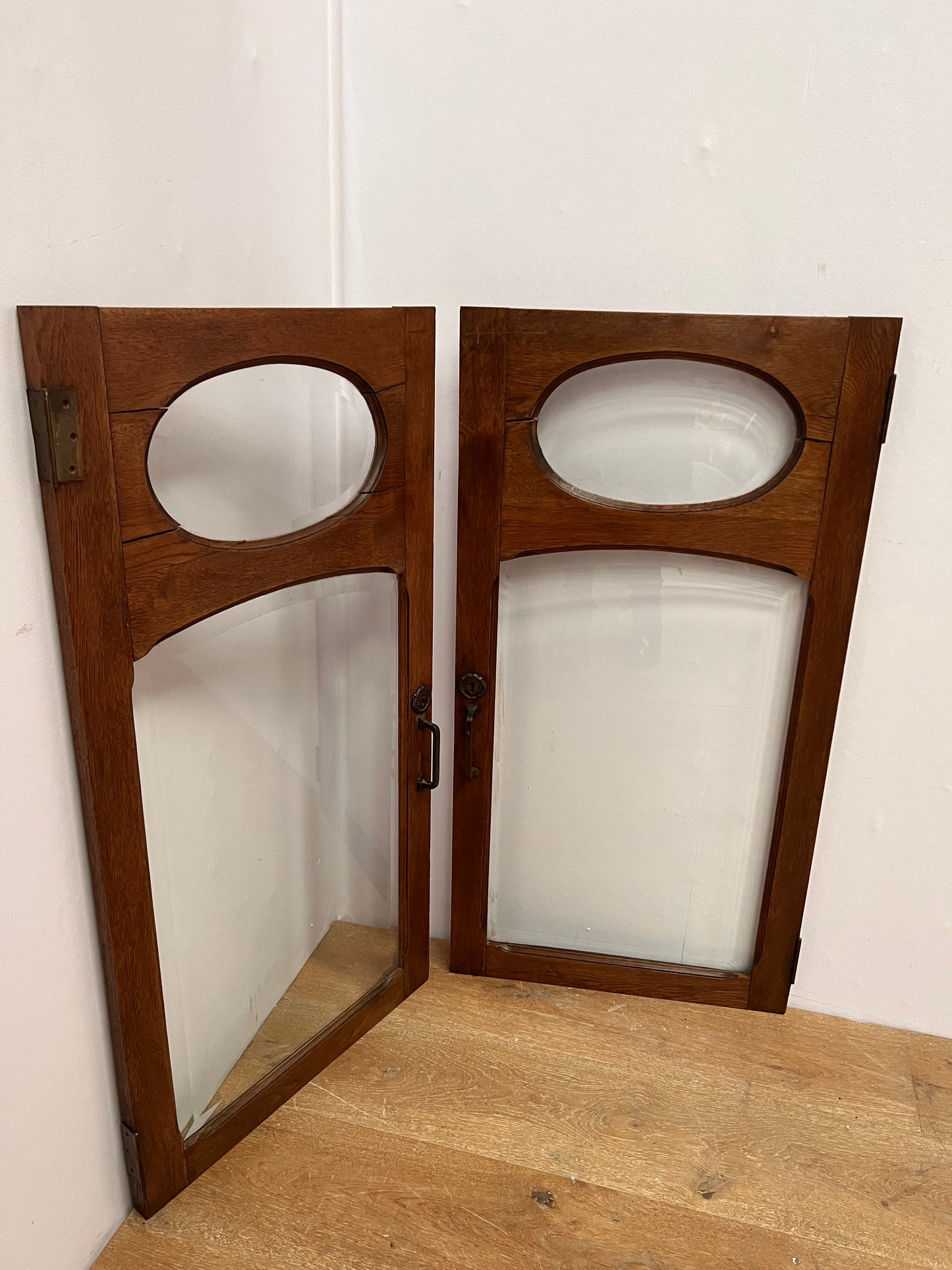 Wooden framed glass hinged 2 panel door set