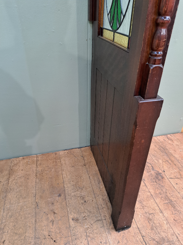 Mahogany double sided divider with floral stain glass
